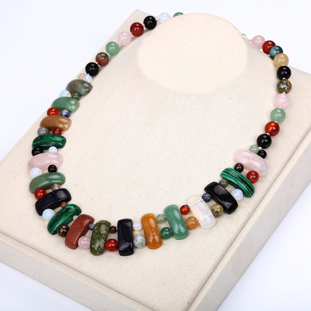 Bohemian Maxi Necklace Women Brazil Natural Stone Beads Chain Resin Vintage Statement Choker Necklace Pendant Jewellery Fashion