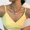 Bohemian National Style Imitation Pearl Pendant Necklace Simple Temperament Colored Clavicle Chain