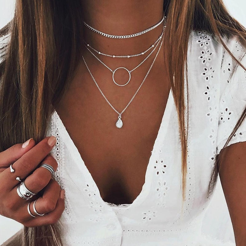 Bohemian   Jewelry Necklace Gothic Statement Necklace Drop-shaped Multilayer Necklace Women  Bijoux Homme