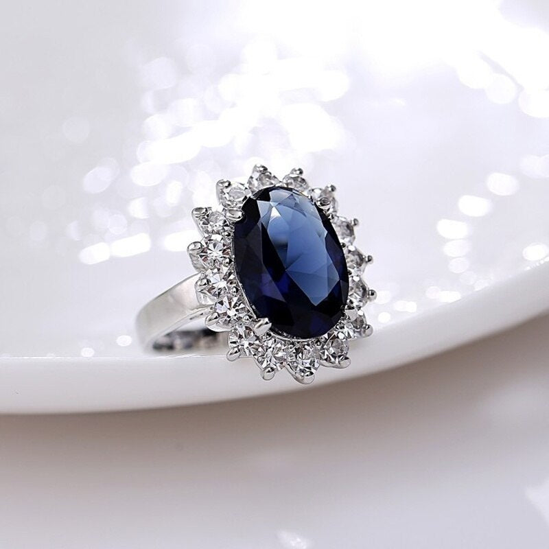 Bohemian Oval Blue Crystal Inlaid Ring Wedding Engagement Women's Ring Rhinestone Jewelry Party Accessorie Size 6-10