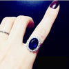 Bohemian Oval Blue Crystal Inlaid Ring Wedding Engagement Women's Ring Rhinestone Jewelry Party Accessorie Size 6-10