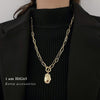 Bohemian Portrait Coin OT Chain Necklace For Women Gold Geometric Round Lock Pendant Necklaces Sweater Jewelry