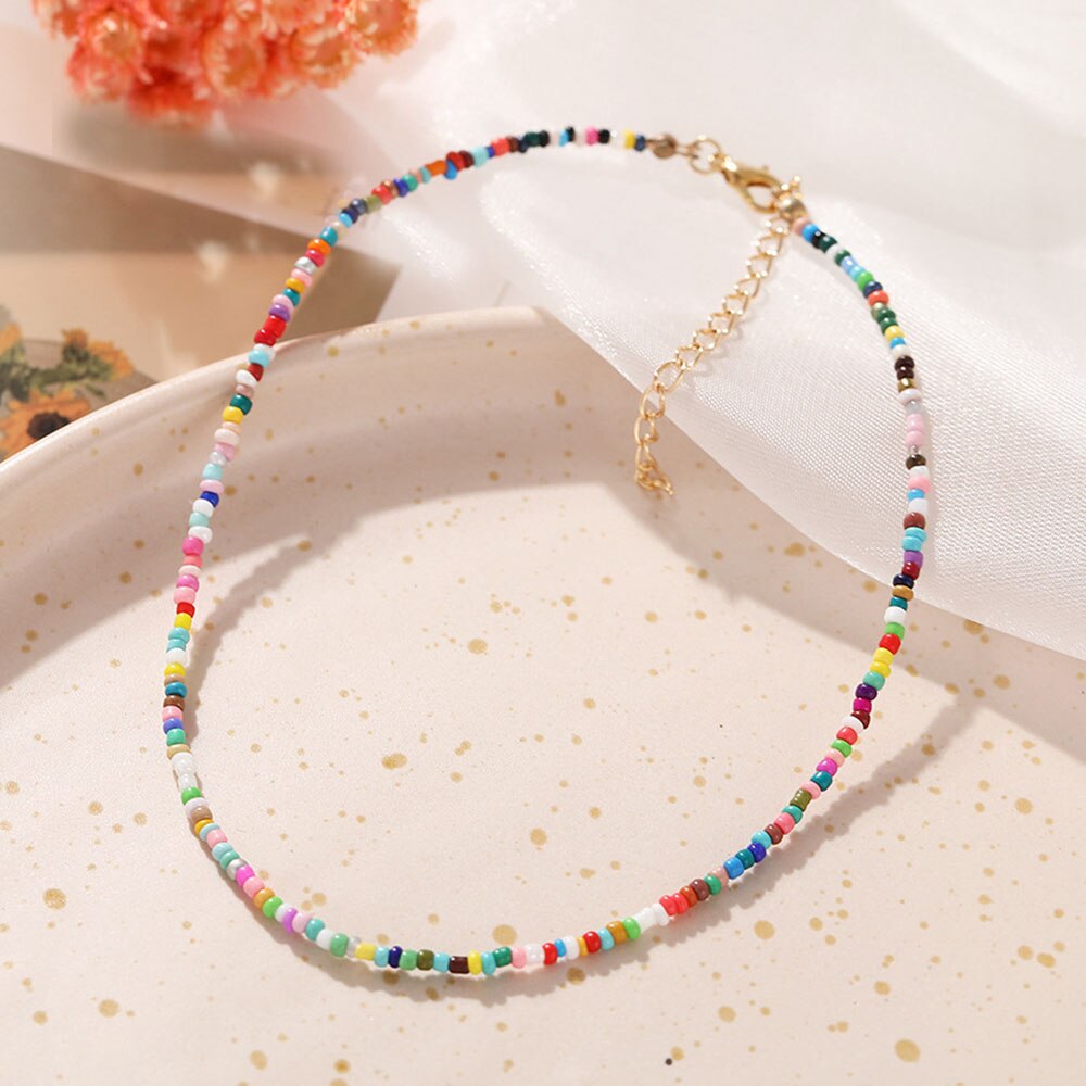 Bohemian Resin Jewelry Handmade Multicolor Seed Bead Choker Necklace For Women Simple Boho Short Necklaces Collares Feminino