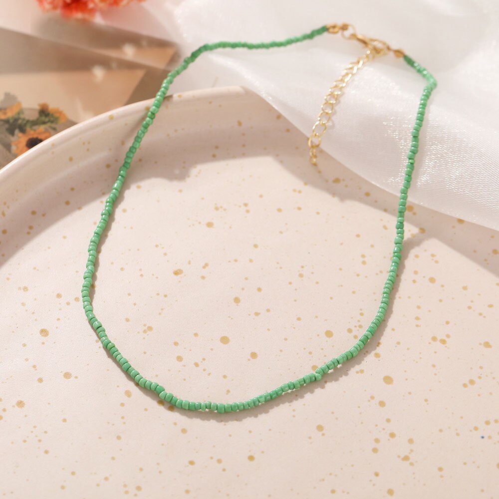 Bohemian Resin Jewelry Handmade Multicolor Seed Bead Choker Necklace For Women Simple Boho Short Necklaces Collares Feminino