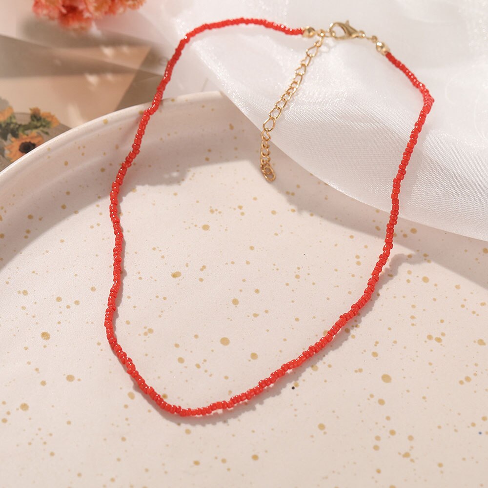 Bohemian Resin Jewelry Handmade Multicolor Seed Bead Choker Necklace For Women Simple Boho Short Necklaces Collares Feminino
