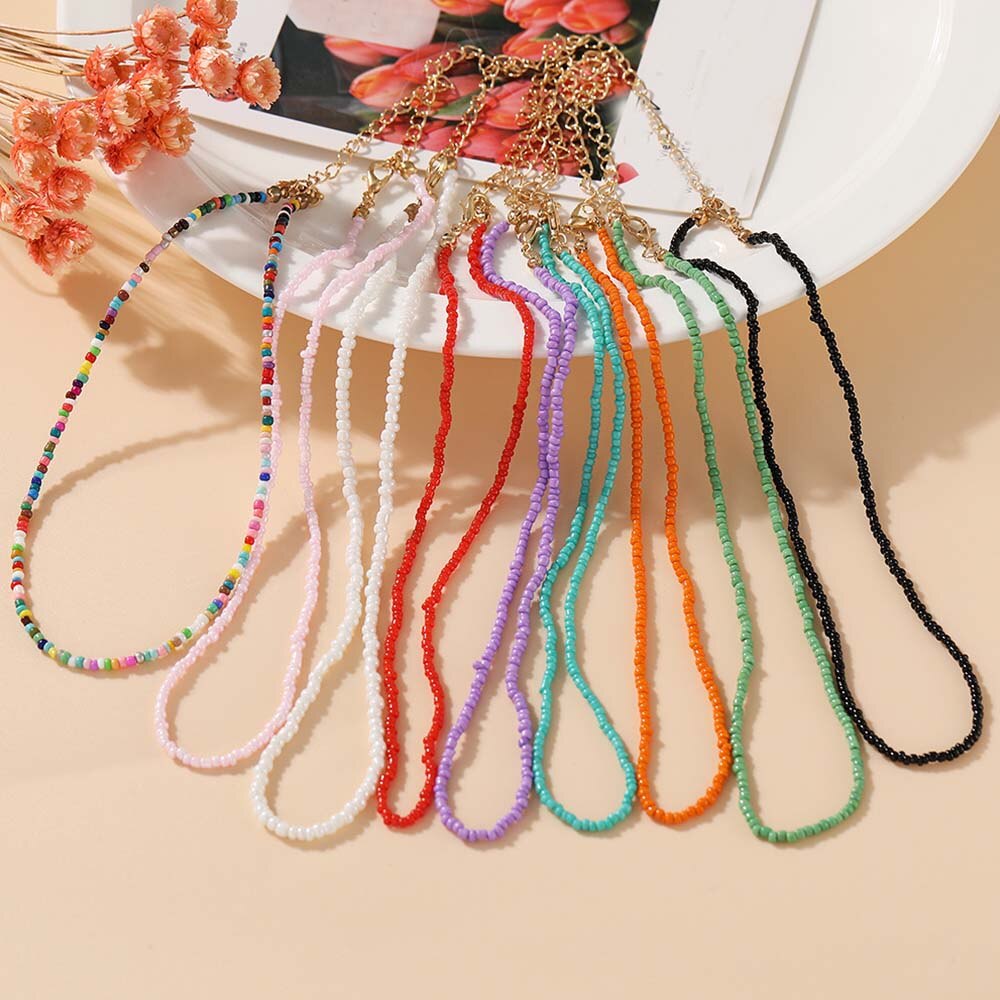 Bohemian Resin Jewelry Handmade Multicolor Seed Bead Choker Necklace For Women Simple Boho Short Necklaces Collares Feminino