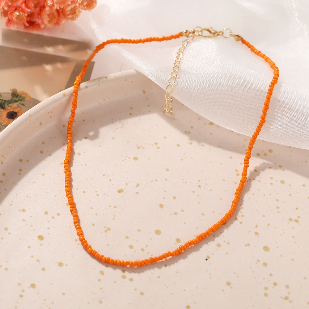 Bohemian Resin Jewelry Handmade Multicolor Seed Bead Choker Necklace For Women Simple Boho Short Necklaces Collares Feminino