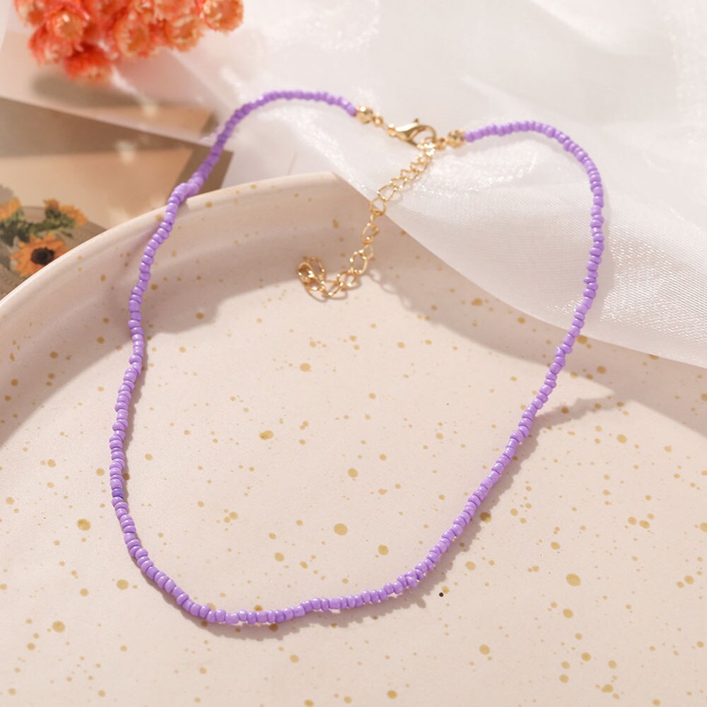 Bohemian Resin Jewelry Handmade Multicolor Seed Bead Choker Necklace For Women Simple Boho Short Necklaces Collares Feminino