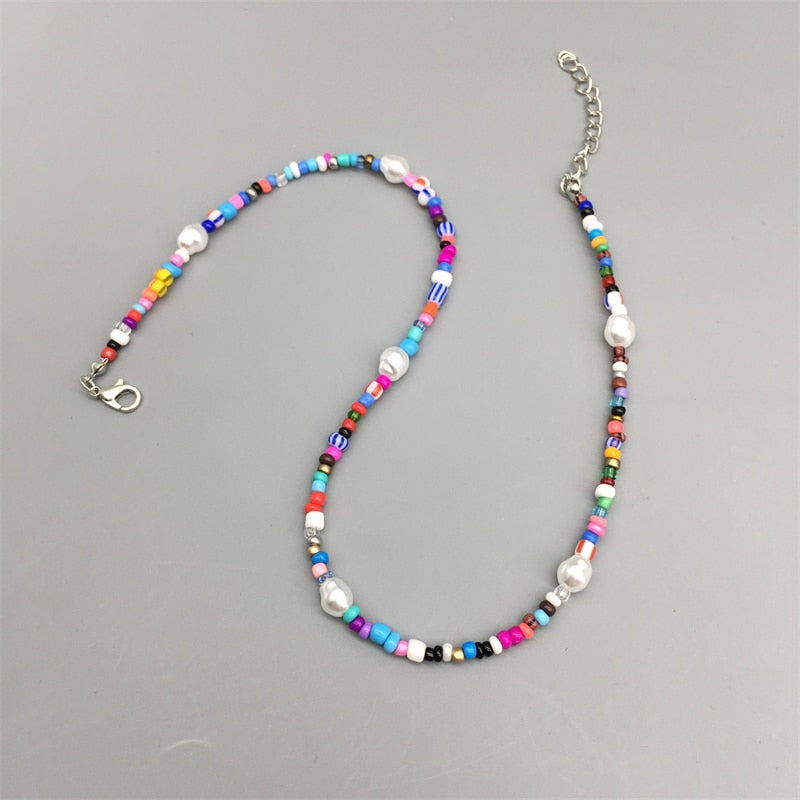 Bohemian Retro Ladies Colorful Beaded Irregular Pearl Necklace Creative Clavicle Chain Pearl Party Necklace Jewelry