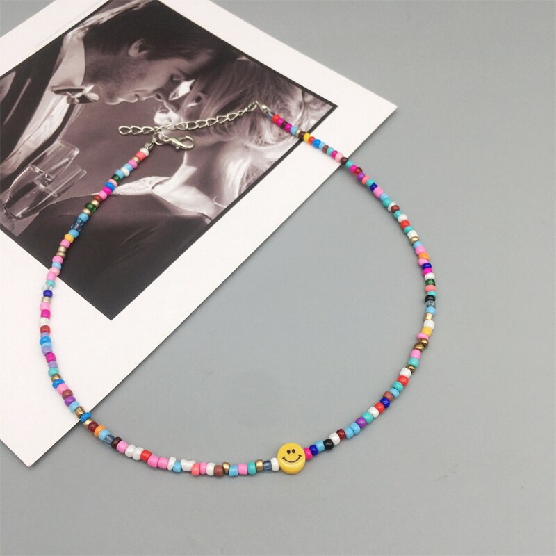 Bohemian Retro Ladies Handmade Letter Beaded Colorful Bead Necklace Hope Lucky Love Angel Clavicle Chain Female Beach Jewelry