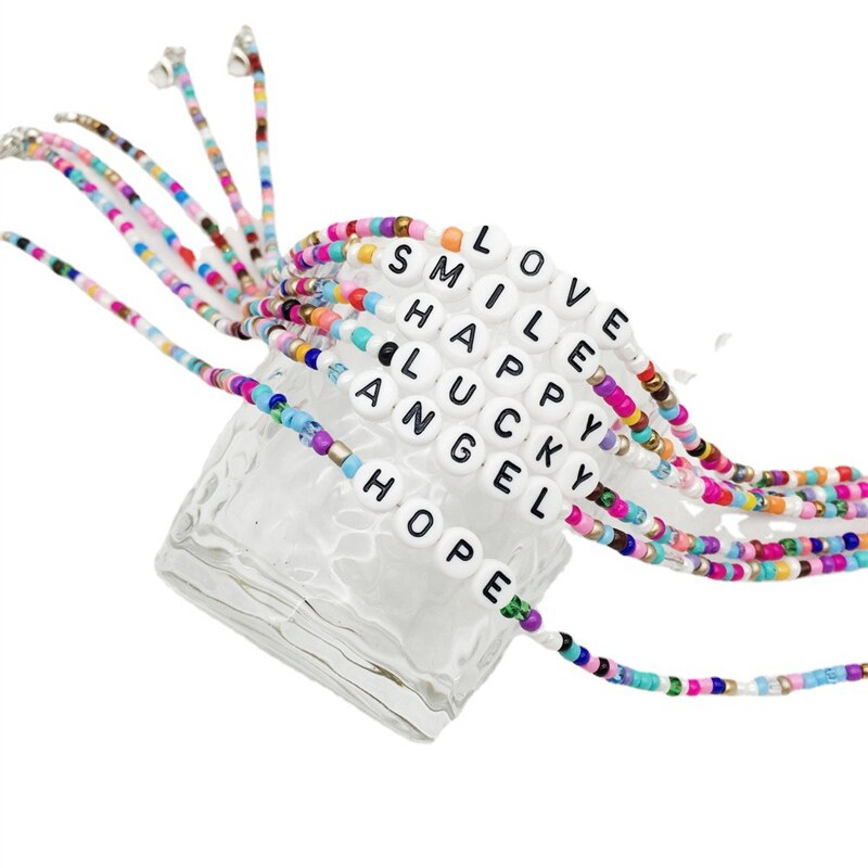 Bohemian Retro Ladies Handmade Letter Beaded Colorful Bead Necklace Hope Lucky Love Angel Clavicle Chain Female Beach Jewelry