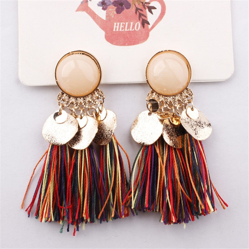 Bohemian Sequins Tassel Earrings for Women Wedding Party Acrylic Beads Statement Drop Earrings Long Vintage Fringing Jewelry