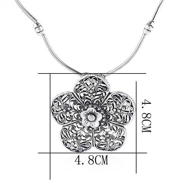 Bohemian Silver Tone Elephant Flower Fish Butterfly Heart Dangle Pendant Statement Necklace For Women Jewelry