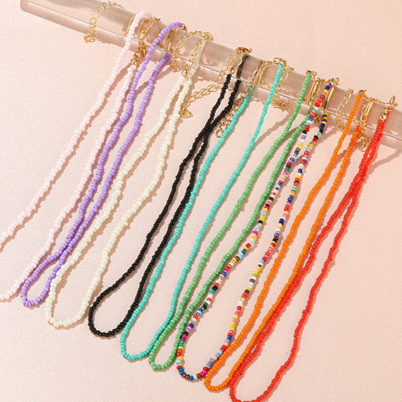 Bohemian Small Beaded Choker Necklaces For Women Colorful Short Bead Choker Charm Necklace 2021 Handmade Jewelry
