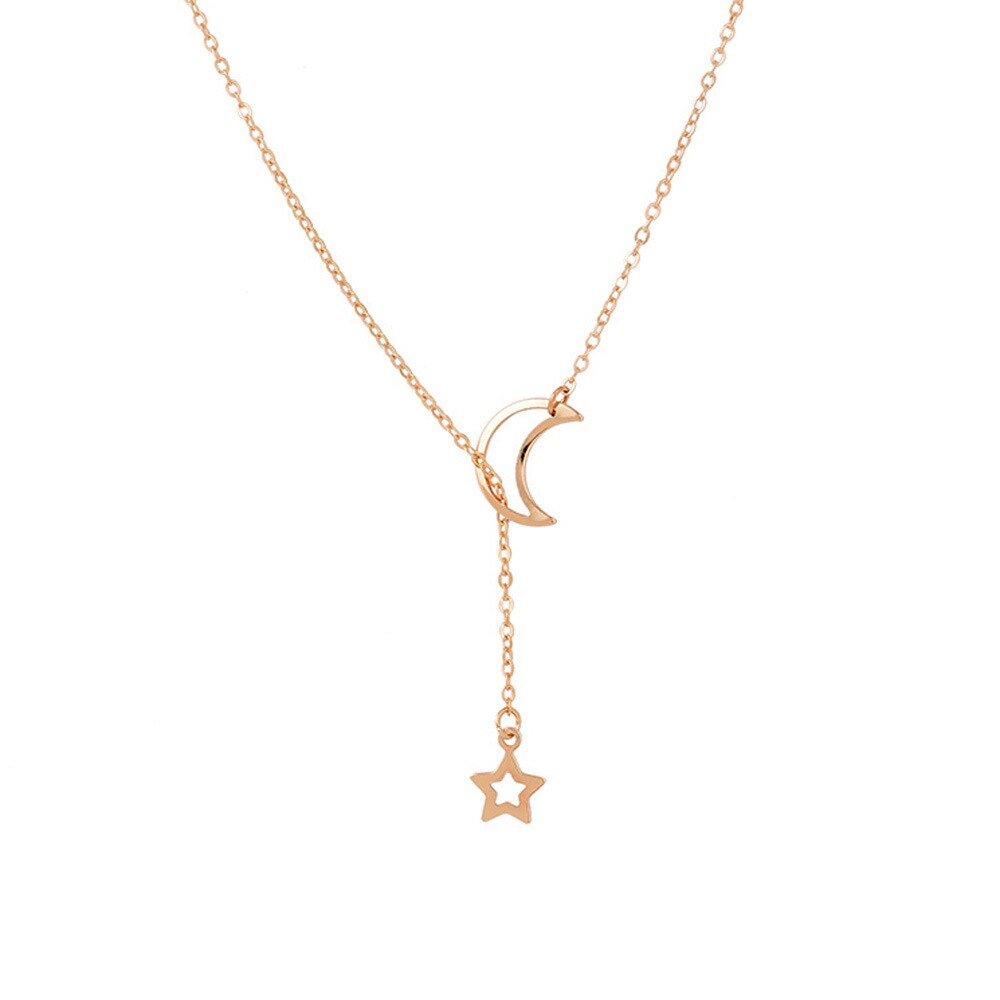 Bohemian Star And Moon Necklace Pendant Gold Color Long Clavicle Chain Necklace for Women Party Jewelry Gifts
