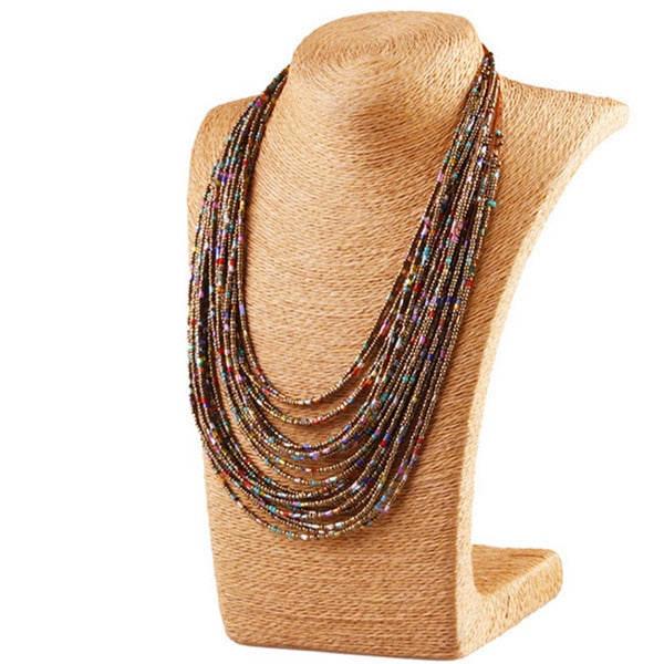 Bohemian Style Colorful 20 Layers Of Hand-woven Beaded Collar Bib Necklace Statement Necklace Women's Fashion Accessories