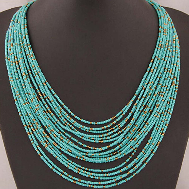 Bohemian Style Colorful Tassel Multi-layer Hand-woven Beaded Collar Bib Necklace Statement Necklace Women's Fashion Accessories