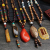 Bohemian Style Handmade Beaded Pendant Necklace Buddhist Wood Beads Dangle Necklace Ethnic Vintage Jewelry