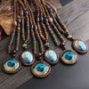 Bohemian Style Handmade Beaded Pendant Necklace Buddhist Wood Beads Dangle Necklace Ethnic Vintage Jewelry