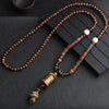 Bohemian Style Handmade Beaded Pendant Necklace Buddhist Wood Beads Dangle Necklace Ethnic Vintage Jewelry