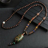 Bohemian Style Handmade Beaded Pendant Necklace Buddhist Wood Beads Dangle Necklace Ethnic Vintage Jewelry