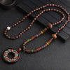 Bohemian Style Handmade Beaded Pendant Necklace Buddhist Wood Beads Dangle Necklace Ethnic Vintage Jewelry