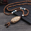 Bohemian Style Handmade Beaded Pendant Necklace Buddhist Wood Beads Dangle Necklace Ethnic Vintage Jewelry