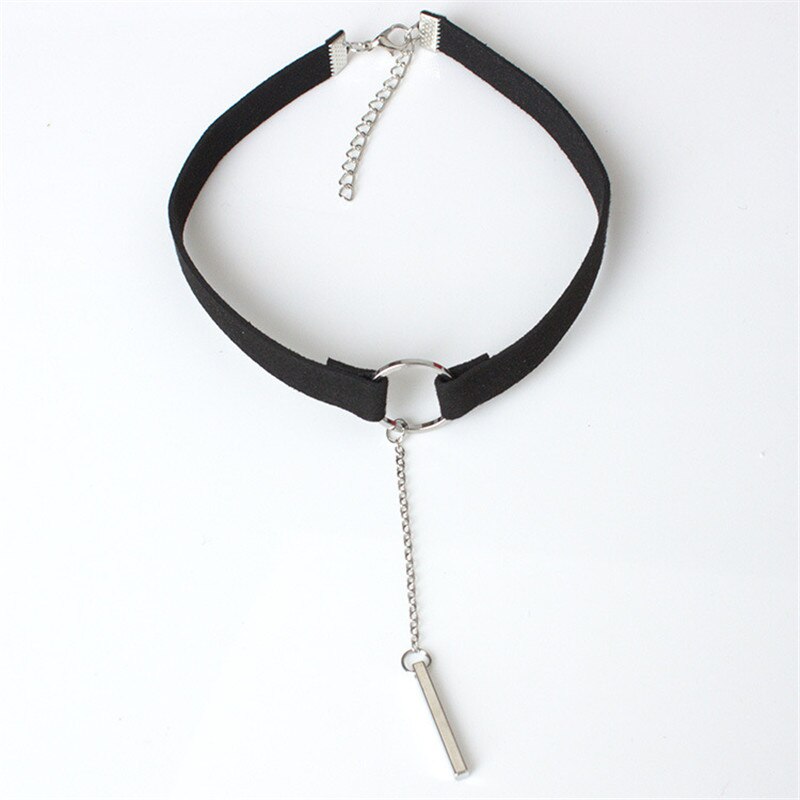 Bohemian Style Thick Brown/Black Vegan Suede Choker with Bar Charm Boho Cord Choker Leather 90s Minimalist Jewelry SUEDE 30+6cm