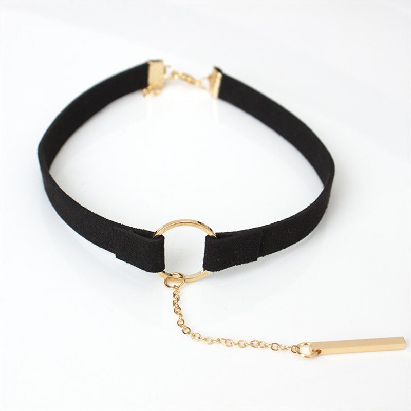 Bohemian Style Thick Brown/Black Vegan Suede Choker with Bar Charm Boho Cord Choker Leather 90s Minimalist Jewelry SUEDE 30+6cm