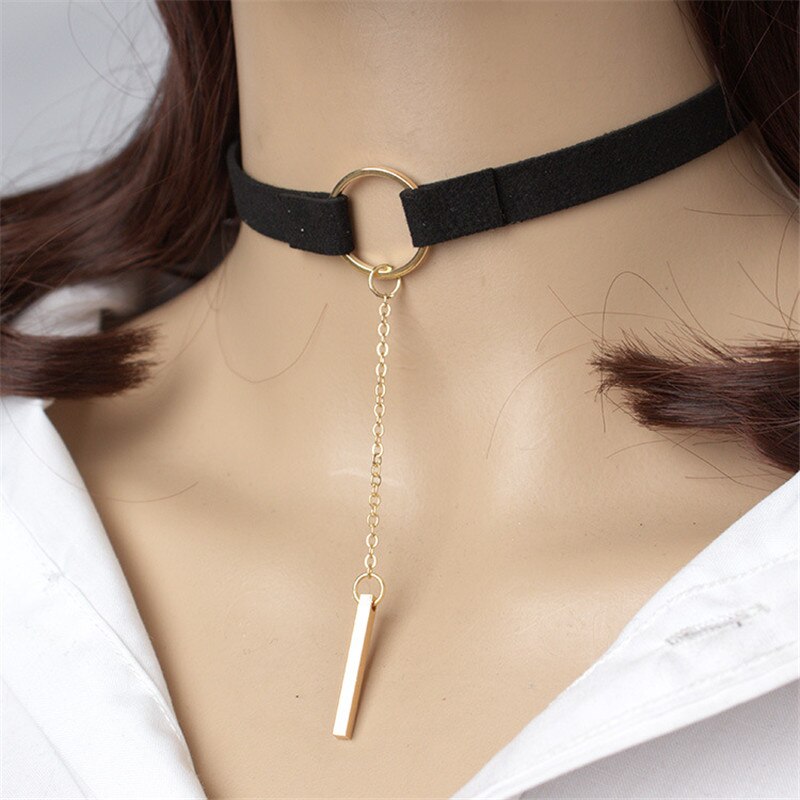Bohemian Style Thick Brown/Black Vegan Suede Choker with Bar Charm Boho Cord Choker Leather 90s Minimalist Jewelry SUEDE 30+6cm