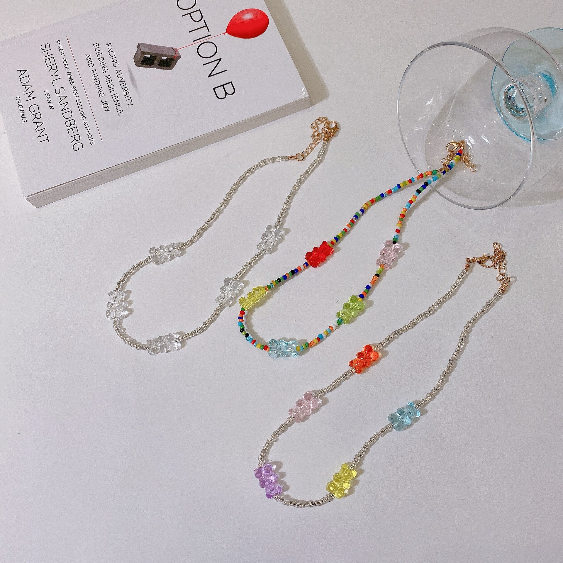 Bohemian Transparent Colorful Bear Beaded Chain Necklace For Women Handmade Jewelry Gift
