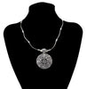Bohemian Vintage Alloy Round Hollow Out Pendant Necklace Carved Flower Women Necklace Party Jewelry Tribal Afghan Gift