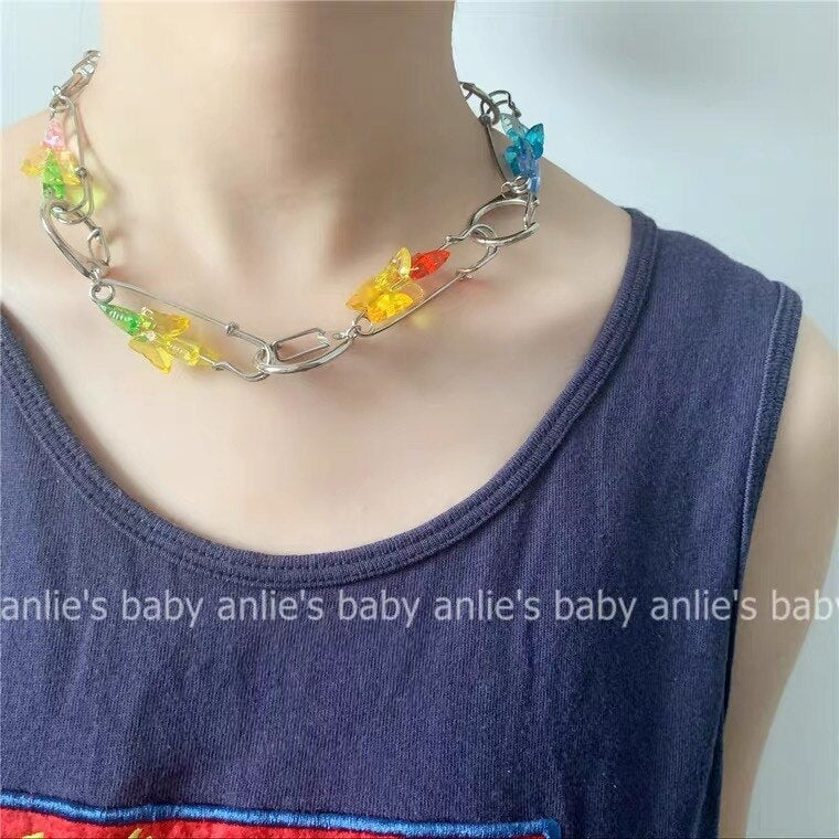 Bohemian Vintage Butterfly Pin Necklace Charms Cute Hip Hop Jewelry For Women Harajuku Gothic Choker Chains Accessories