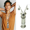 Bohemian Vintage Coin Long Pendant Necklace Silver Chain Gypsy Tribal Ethnic silver jewelry Tassel Necklace for women XL-611