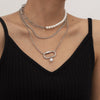 Bohemian Vintage MultiLayered Chain Simulated Pearl Necklace Square Pendant Bead Choker Gothic Multilayer Pendant Necklaces