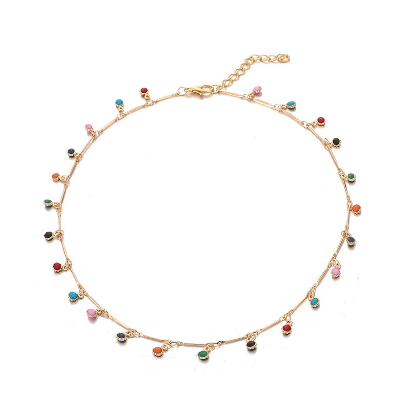 Bohemian Women Necklace Choker Tassel Charm Colorful Necklace Party Gift Small Round Beads Collares Gold Color Jewelry