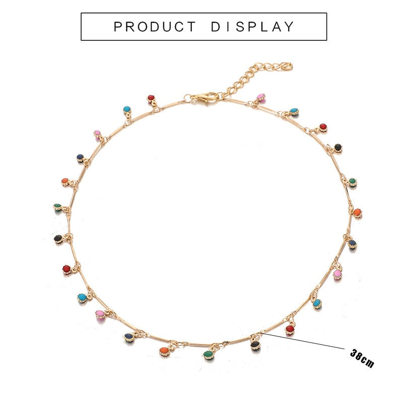Bohemian Women Necklace Choker Tassel Charm Colorful Necklace Party Gift Small Round Beads Collares Gold Color Jewelry