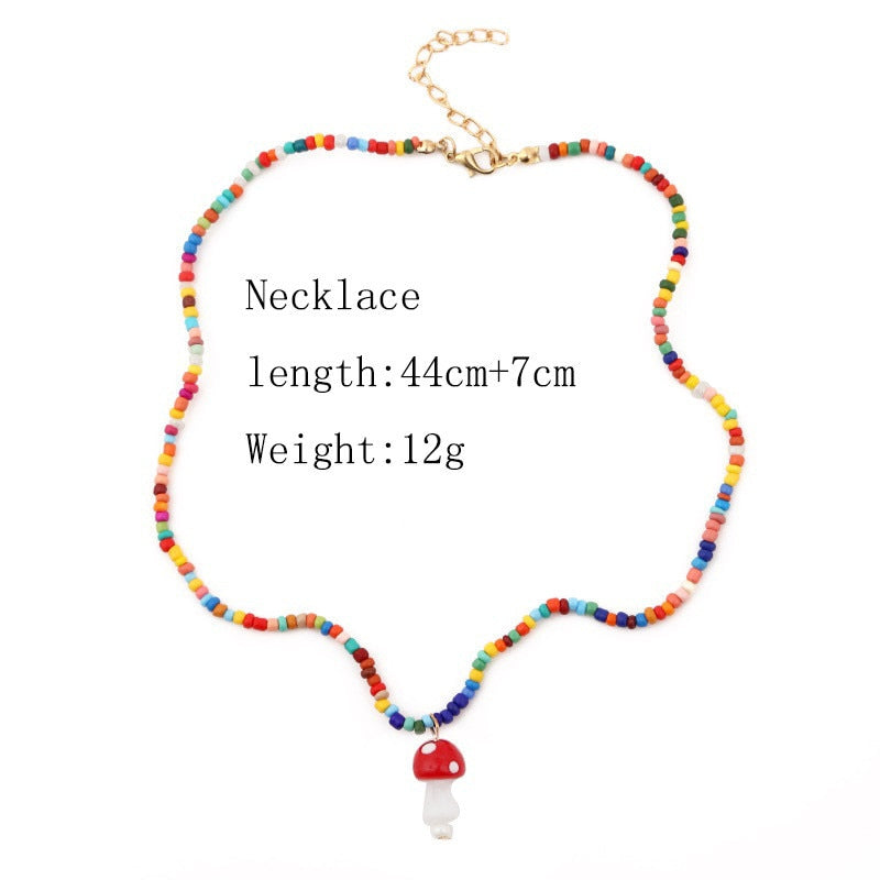 Bohemian Women's Multicolor Beads Handmade Necklaces For Women Boho Glass Mushroom Pendant Necklace Ladies Jewelry Gift