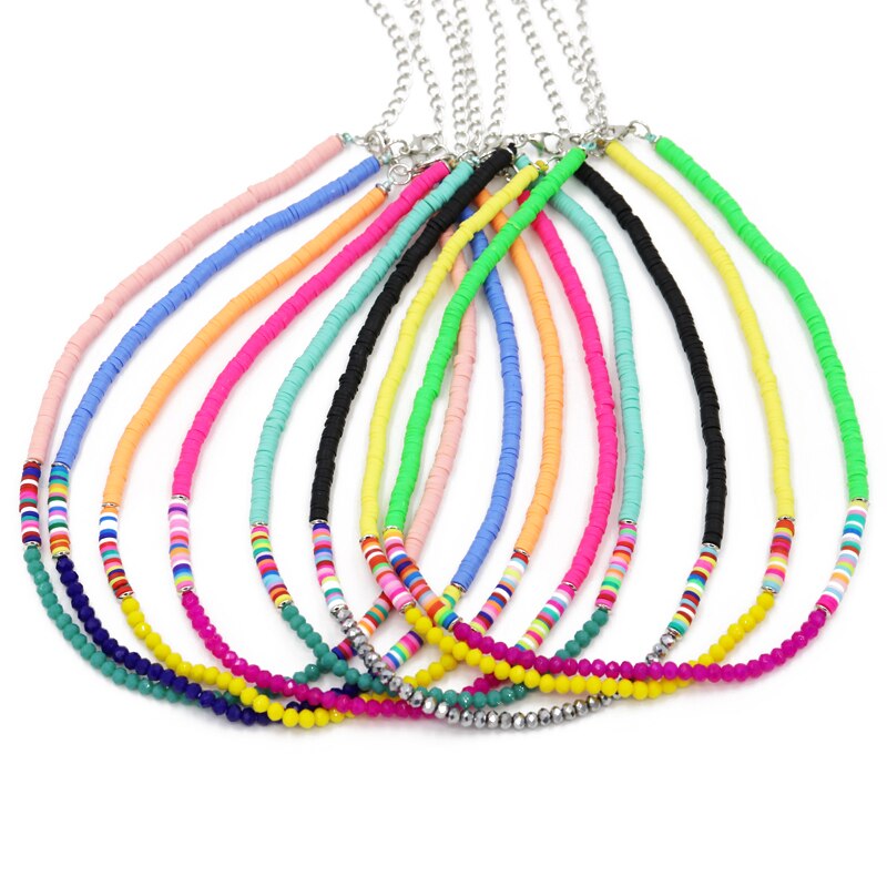 Bohemian Women's Necklace Multicolor Polymer Clay Crystal String Adjustable Choker Necklace Female Beach Jewelry