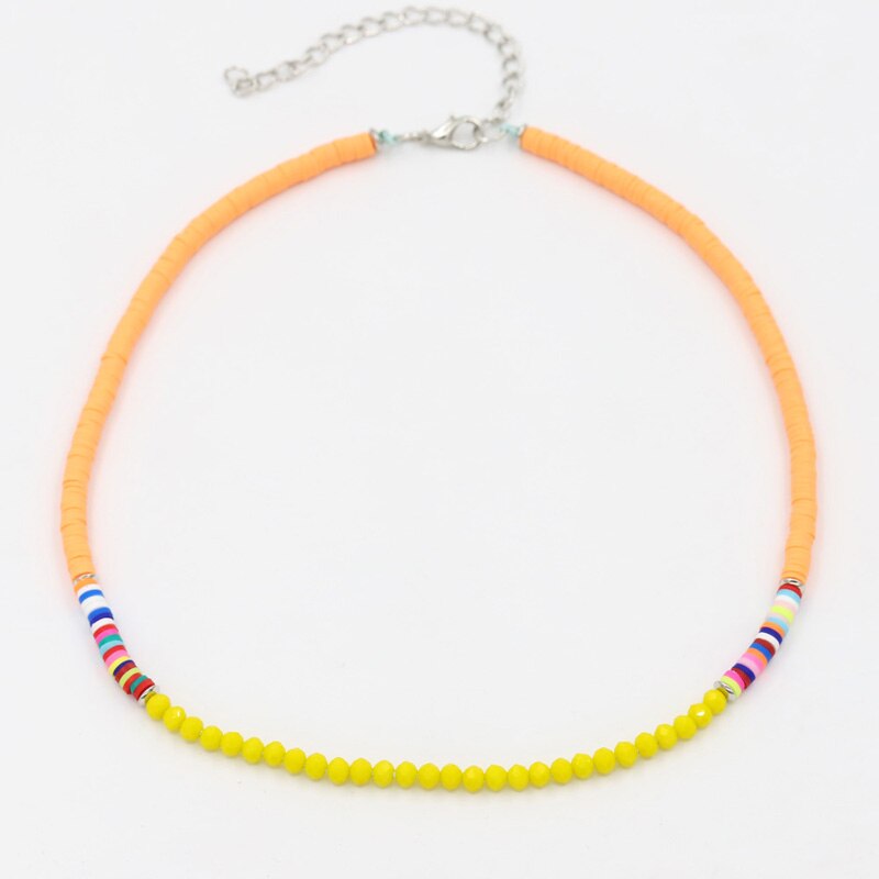 Bohemian Women's Necklace Multicolor Polymer Clay Crystal String Adjustable Choker Necklace Female Beach Jewelry