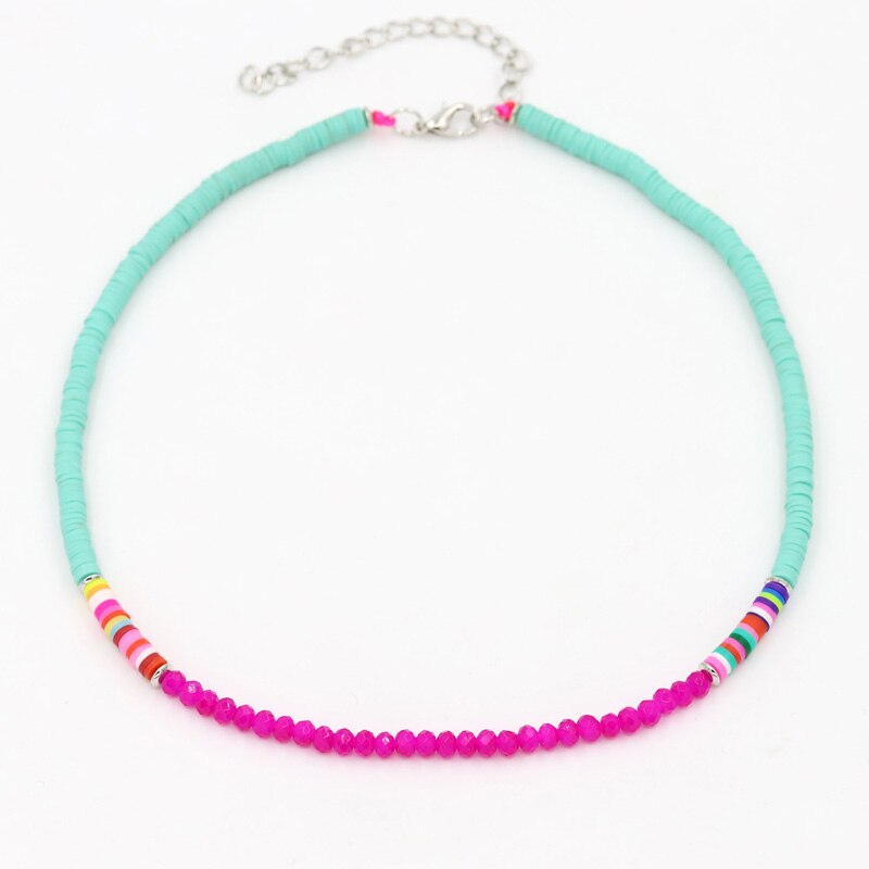 Bohemian Women's Necklace Multicolor Polymer Clay Crystal String Adjustable Choker Necklace Female Beach Jewelry