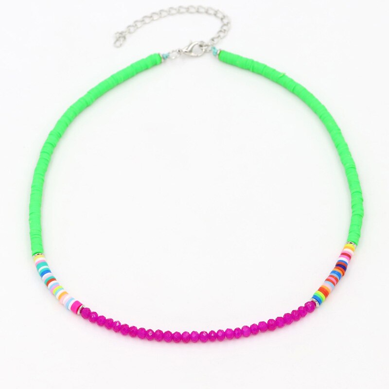 Bohemian Women's Necklace Multicolor Polymer Clay Crystal String Adjustable Choker Necklace Female Beach Jewelry
