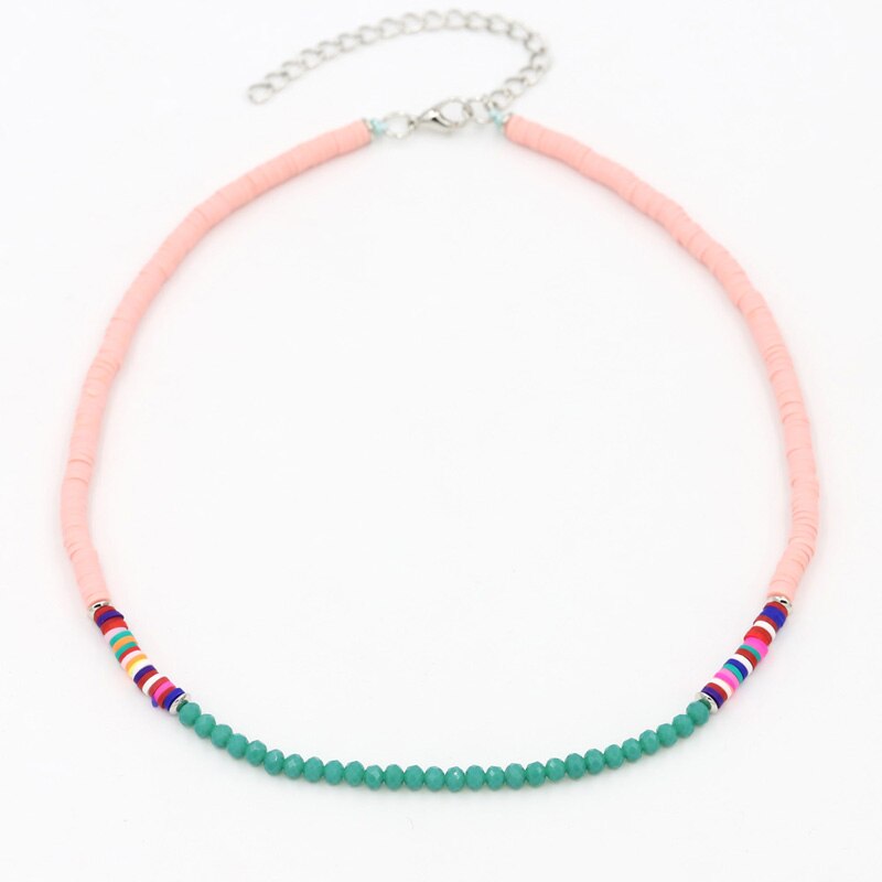 Bohemian Women's Necklace Multicolor Polymer Clay Crystal String Adjustable Choker Necklace Female Beach Jewelry