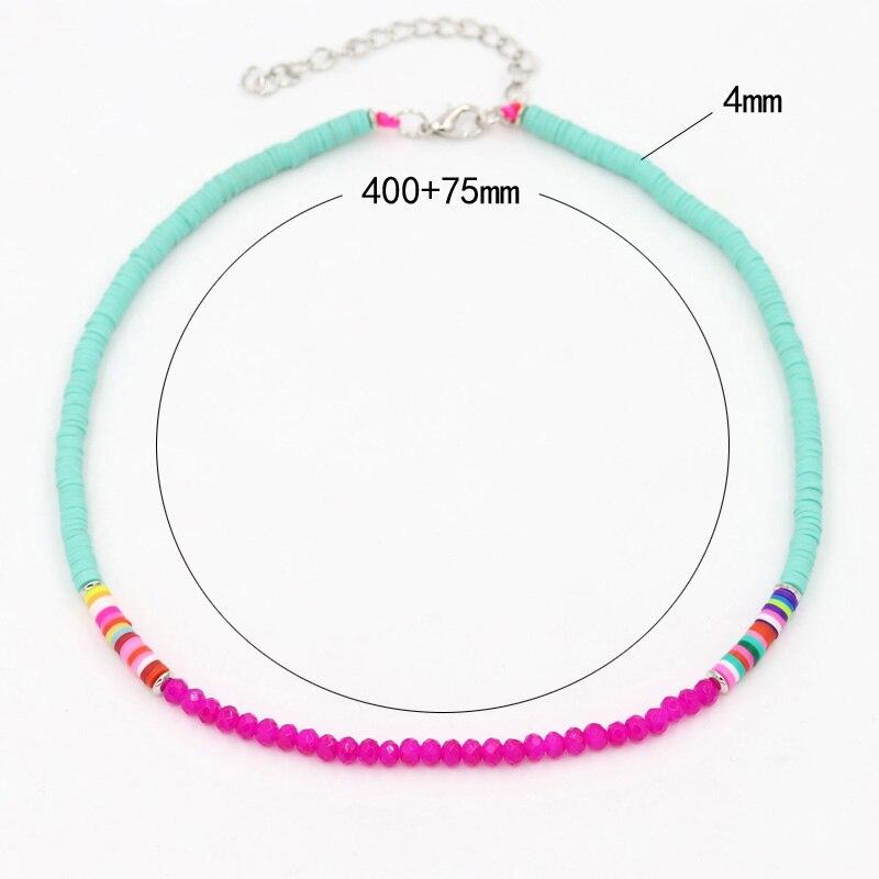 Bohemian Women's Necklace Multicolor Polymer Clay Crystal String Adjustable Choker Necklace Female Beach Jewelry
