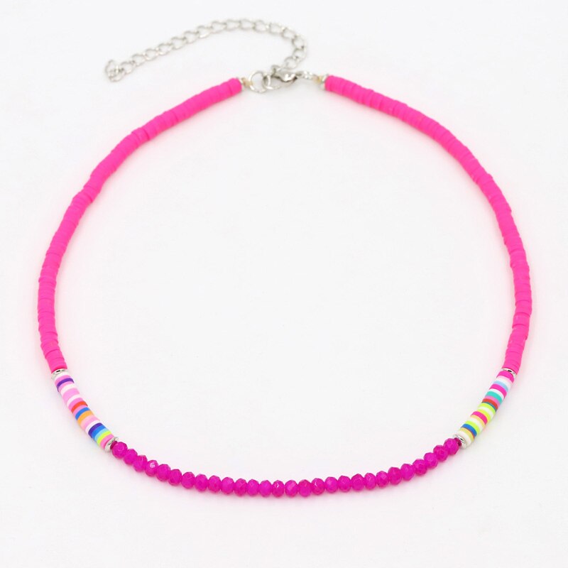 Bohemian Women's Necklace Multicolor Polymer Clay Crystal String Adjustable Choker Necklace Female Beach Jewelry