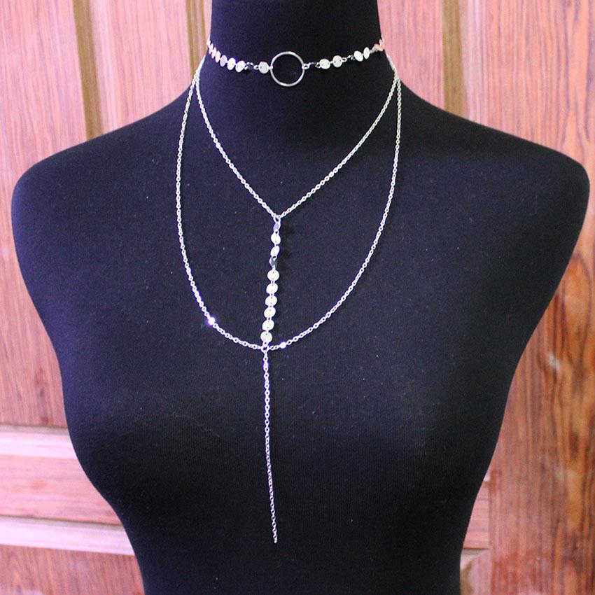 Bohemian crystal choker necklace for women long chain pendant necklaces multi layer choker sets boho vintage fashion jewelry