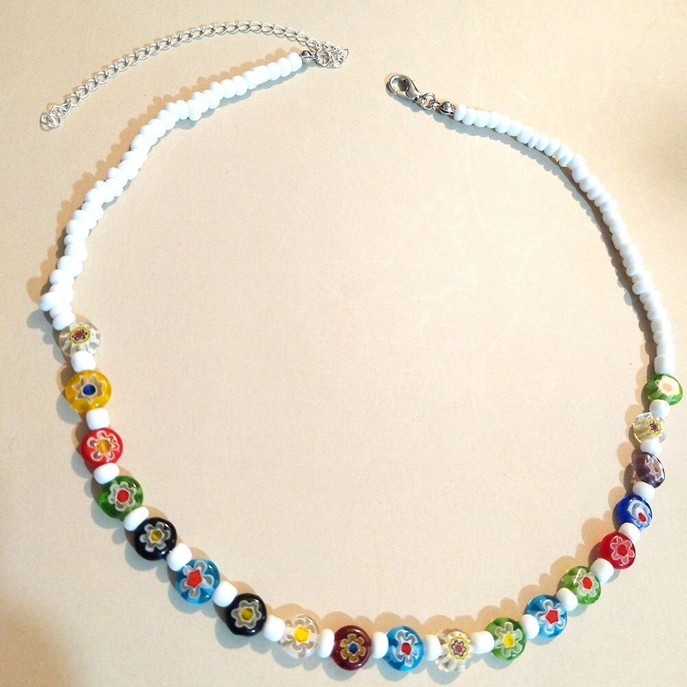 Bohemian ethnic colored glaze flower necklace 2021 ladies simple rice bead beaded jewelry factory direct sales
