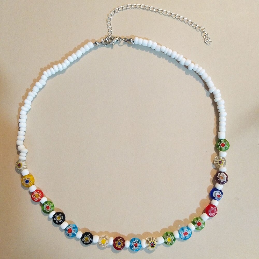 Bohemian ethnic colored glaze flower necklace 2021 ladies simple rice bead beaded jewelry factory direct sales