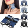 Bohemian handmade lace up bow tassel denim Necklace retro Necklace women's punk wide denim neckline high neck