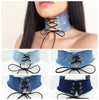 Bohemian handmade lace up bow tassel denim Necklace retro Necklace women's punk wide denim neckline high neck